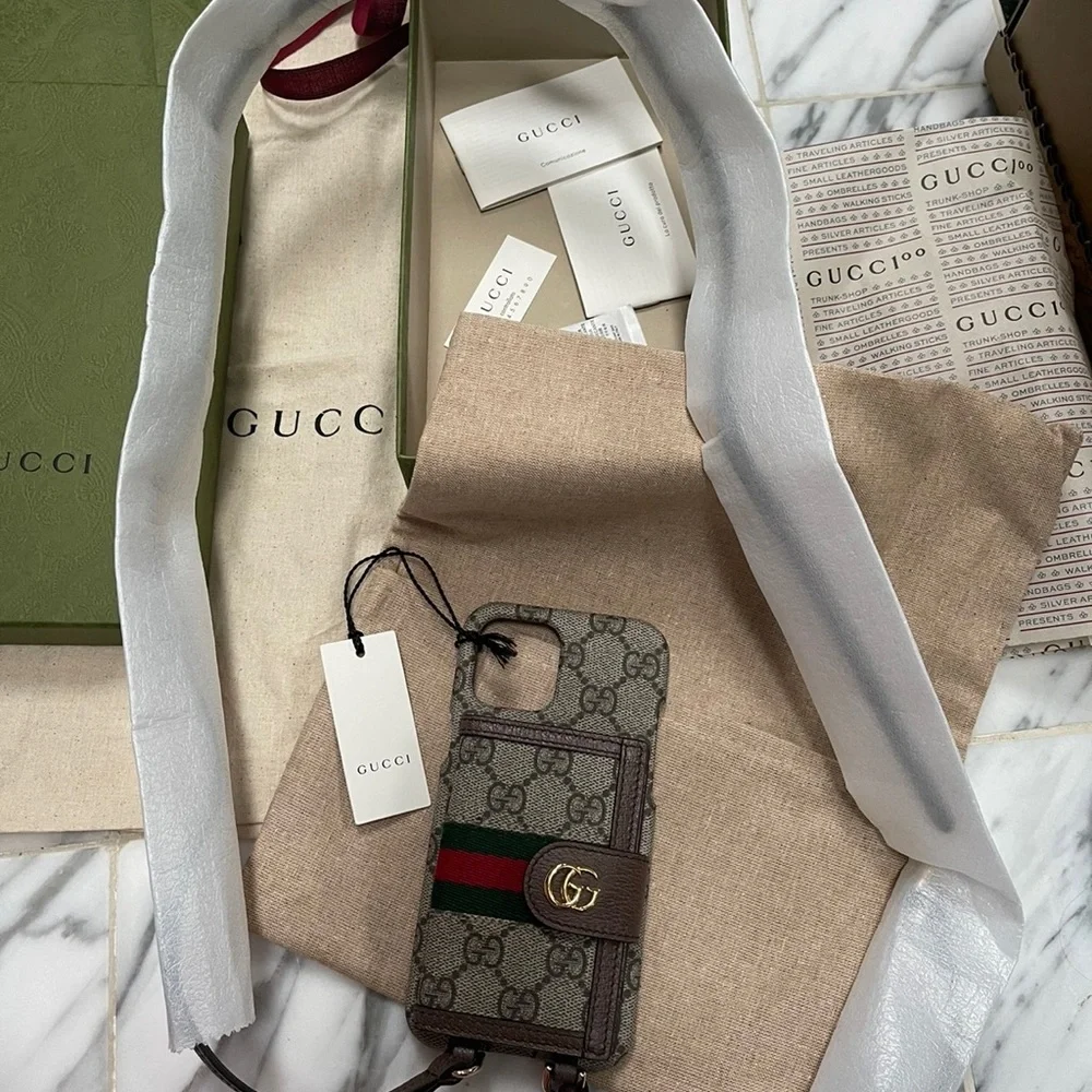 GUCCI UNISEX IPHONE 12 PRO MAX OPHIDIA WALLET CASE ON A LEATHER STRAP - Picture 16 of 16